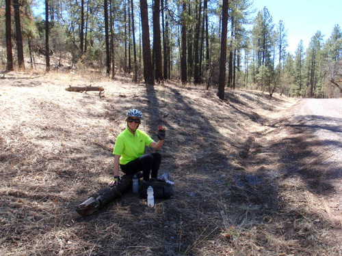 Terry and I are stopping to take a mid morning break and trail-mix snack.